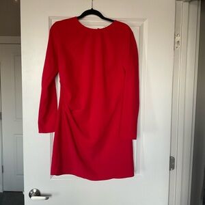 H&M Red Asymmetrical Ruched Long Sleeve Dress